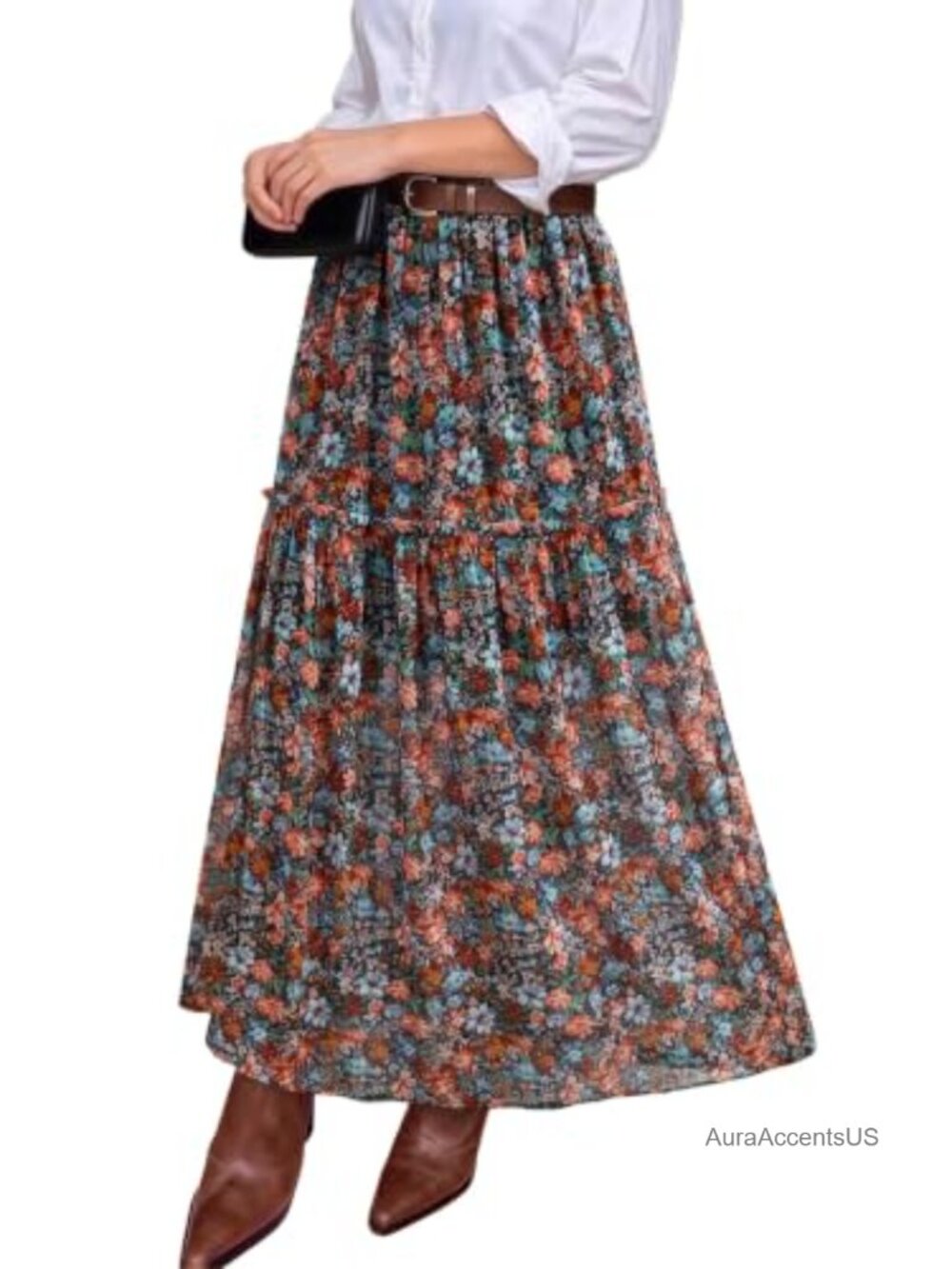 Sheer Mesh Tiered Maxi Skirt High Waist A-Line Flowy Polka Dot
